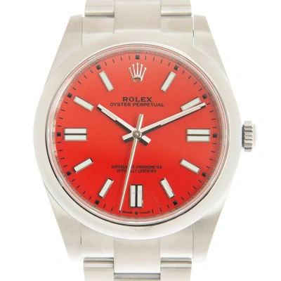 Rolex Oyster Perpetual 41 Automatic Coral Red Dial Men's Watch 124300crlrdso In White