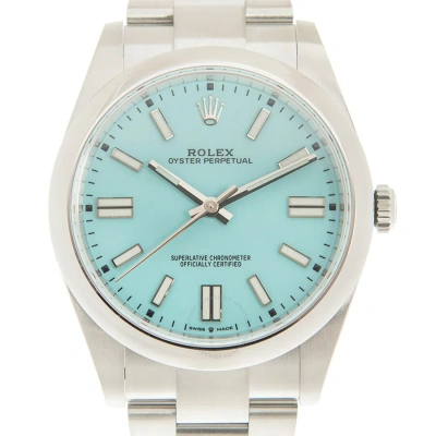 Rolex Oyster Perpetual 41 Automatic Turquoise Blue Dial Men's Watch 124300tqblso In Green