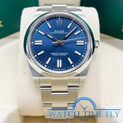Pre-owned Rolex Oyster Perpetual 41mm 124300 Coral Blue Dial Stainless Steel Oyster Band