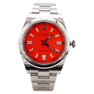 Pre-owned Rolex Oyster Perpetual 41mm 124300 Coral Red Dial Watch