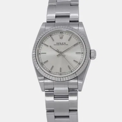 Pre-owned Rolex Oyster Perpetual 77014 Automatic Silver Stainless Steel Men's Wristwatch 31 Mm