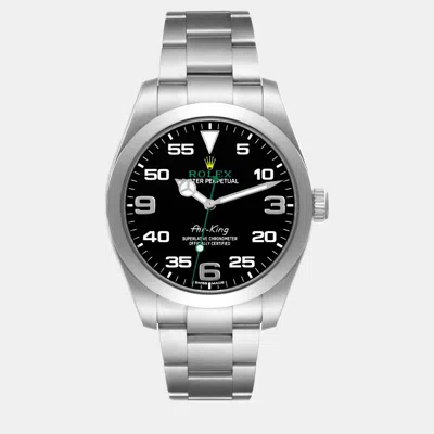 Pre-owned Rolex Oyster Perpetual Air King Green Hand Steel Men's Watch 40 Mm In Black