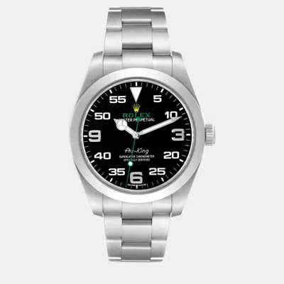 Pre-owned Rolex Oyster Perpetual Air King Green Hand Steel Men's Watch 40 Mm In Black