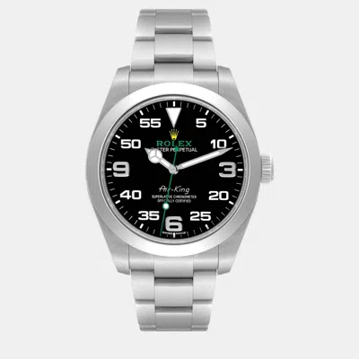 Pre-owned Rolex Oyster Perpetual Air King Green Hand Steel Mens Watch In Black