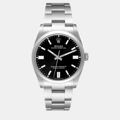 Pre-owned Rolex Oyster Perpetual Black Dial Steel Men's Watch 36 Mm