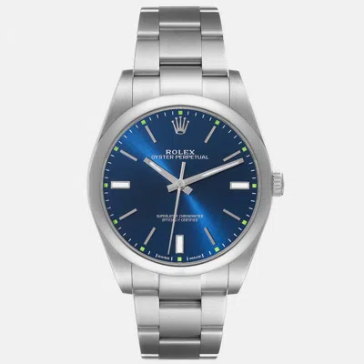 Pre-owned Rolex Oyster Perpetual Blue Dial Steel Men's Watch 39 Mm