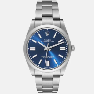 Pre-owned Rolex Oyster Perpetual Blue Dial Steel Men's Watch 41 Mm