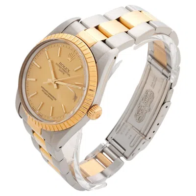 Pre-owned Rolex Oyster Perpetual Date 15053, 34mm Stainless Steel, Champagne Dial, C 1989 In Multi