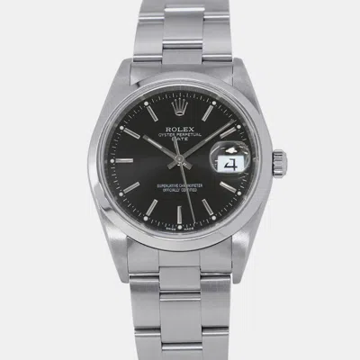 Pre-owned Rolex Oyster Perpetual Date 15200 Automatic Black Stainless Steel Men's Wristwatch 34 Mm