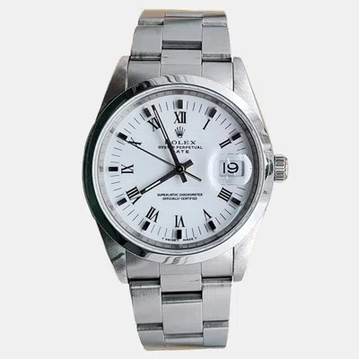 Pre-owned Rolex Oyster Perpetual Date 15200 Automatic White Stainless Steel Men's Wristwatch 34 Mm
