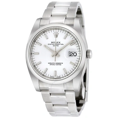Rolex Oyster Perpetual Date 34 White Dial Stainless Steel Bracelet Automatic Men's Watch 115200wso In Metallic