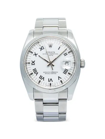Pre-owned Rolex Oyster Perpetual Date 34mm Watch In White