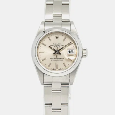 Pre-owned Rolex Oyster Perpetual Date 69160 Silver Stainless Steel Automatic Women's Wristwatch 25 Mm