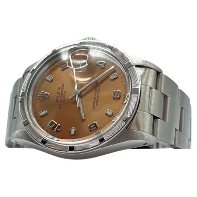 Pre-owned Rolex Oyster Perpetual Date Chocolate Dial 34mm In Brown