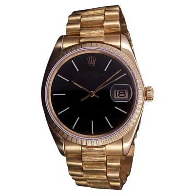 Pre-owned Rolex Oyster Perpetual Date Gold 34mm Bark Finish Watch In 18k Yellow Gold