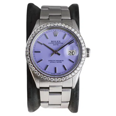 Pre-owned Rolex Oyster Perpetual Date With Diamond Bezel & Custom Purple Dial 1960's