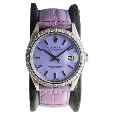 Pre-owned Rolex Oyster Perpetual Date With Diamond Bezel & Custom Purple Dial 1960's