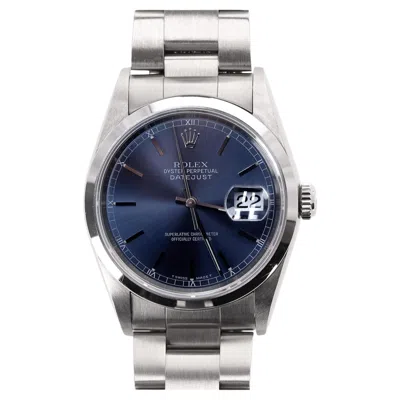 Pre-owned Rolex Oyster Perpetual Datejust 16200 Stainless Steel Watch With Blue Dial