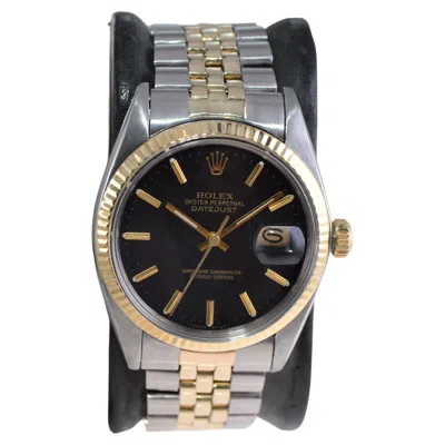 Pre-owned Rolex Oyster Perpetual Datejust 2-tone With Factory Original Black Dial 1980's