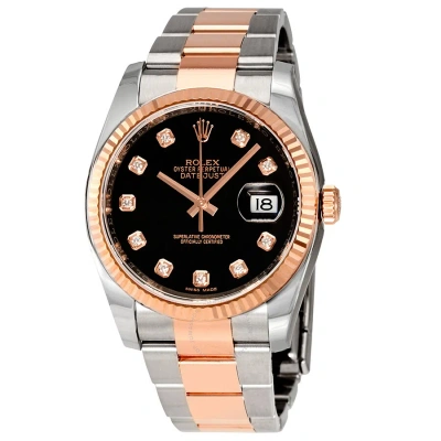 Rolex Oyster Perpetual Datejust 36 Black Dial Stainless Steel And 18k Everose Gold Bracelet Automati In Black / Gold / Pink