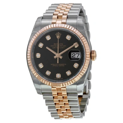 Rolex Oyster Perpetual Datejust 36 Black Dial Stainless Steel And 18k Everose Gold Jubilee Bracelet  In Black / Gold / Rose