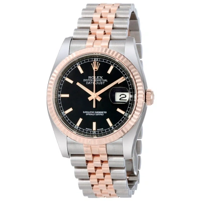 Rolex Oyster Perpetual Datejust 36 Black Dial Stainless Steel And 18k Everose Gold Jubilee Bracelet