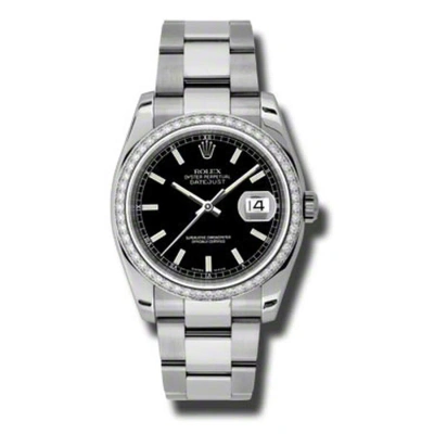 Rolex Oyster Perpetual Datejust 36 Black Dial Stainless Steel Bracelet Automatic Ladies Watch 116244 In Metallic