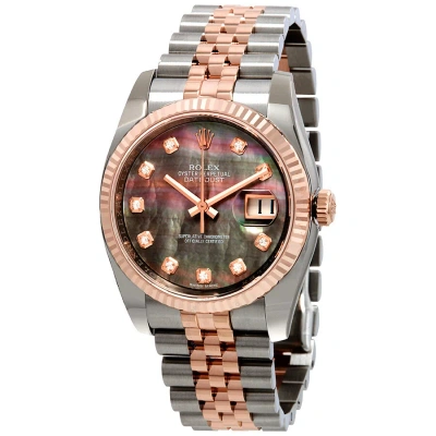 Rolex Oyster Perpetual Datejust 36 Black Mother Of Pearl Dial Stainless Steel And 18k Everose Gold J
