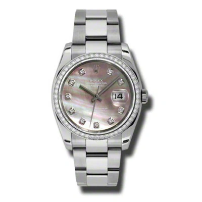 Rolex Oyster Perpetual Datejust 36 Black Mother Of Pearl Dial Stainless Steel Bracelet Automatic Lad In Metallic