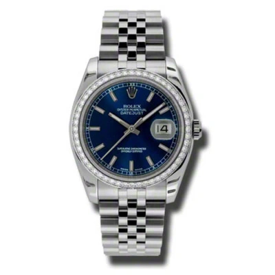 Rolex Oyster Perpetual Datejust 36 Blue Dial Stainless Steel Jubilee Bracelet Automatic Men's Watch In Metallic