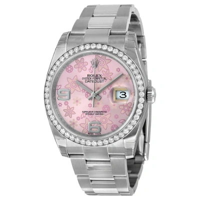 Rolex Oyster Perpetual Datejust 36 Pink Floral Dial Stainless Steel Bracelet Automatic Ladies Watch  In Metallic