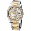 ROLEX ROLEX OYSTER PERPETUAL DATEJUST 36 SILVER FLORAL DIAL STAINLESS STEEL AND 18K YELLOW GOLD BRACELET A