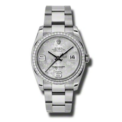 Rolex Oyster Perpetual Datejust 36 Silver Floral Dial Stainless Steel Bracelet Automatic Ladies Watc In Metallic