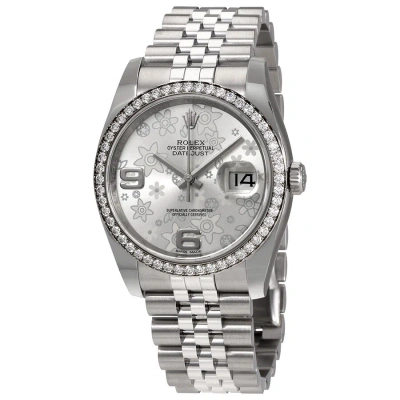 Rolex Oyster Perpetual Datejust 36 Silver Floral Dial Stainless Steel Jubilee Bracelet Automatic Lad In Metallic