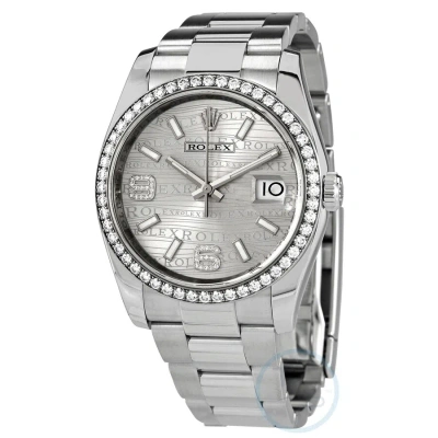 Rolex Oyster Perpetual Datejust 36 Silver Wave Dial Stainless Steel Bracelet Automatic Ladies Watch  In Metallic