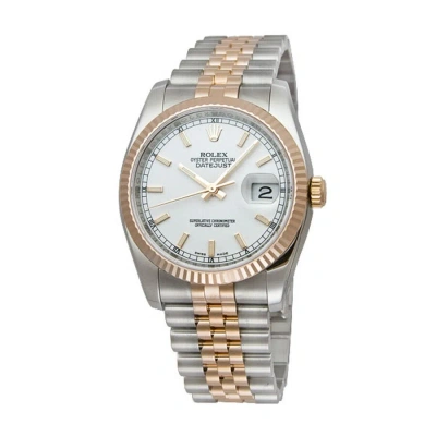 Rolex Oyster Perpetual Datejust 36 White Dial Stainless Steel And 18k Everose Gold Jubilee Bracelet  In Metallic