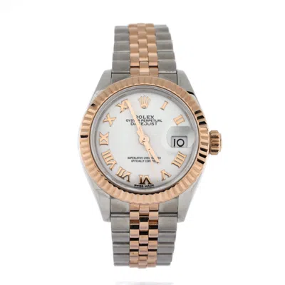 Rolex Oyster Perpetual Datejust Automatic Watch Stainless Steel And Rose Gold 28 In White