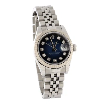 Rolex Oyster Perpetual Datejust Automatic Watch Stainless Steel And White Gold With Diamond Markers 26 In Blue