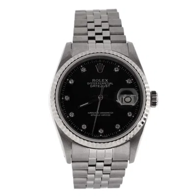 Rolex Oyster Perpetual Datejust Automatic Watch Stainless Steel And White Gold With Diamond Markers 36 In Black