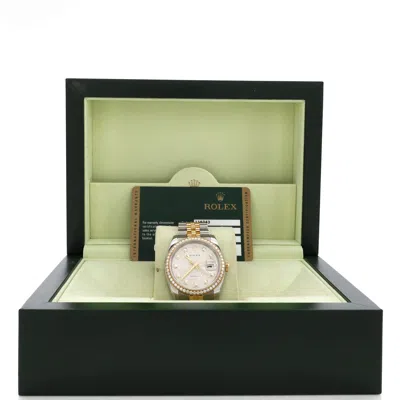 Rolex Oyster Perpetual Datejust Automatic Watch Stainless Steel And Yellow Gold With Diamond Bezel And Mar In Silver