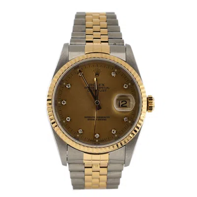 Rolex Oyster Perpetual Datejust Automatic Watch Stainless Steel And Yellow Gold With Diamond Markers 36