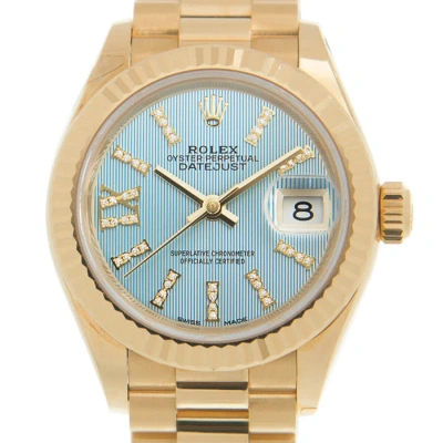 Rolex Oyster Perpetual Datejust Cornflower Blue Dial Automatic 18 Carat Yellow Gold Ladies Watch 279