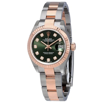 Rolex Oyster Perpetual Datejust Olive Green Diamond Dial Ladies Oyster Watch 279171odo In Gold