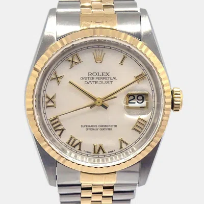 Pre-owned Rolex Oyster Perpetual Datejust Ref.16233 Automatic Stainless Steel 18k Yellow Gold Women's Watch 36mm In White