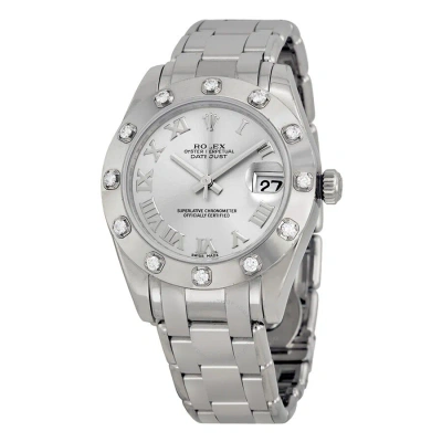 Rolex Oyster Perpetual Datejust Rhodium Dial 18k White Gold Pearlmaster Automatic Ladies Watch 81319 In Metallic