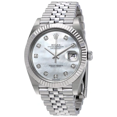 Rolex Oyster Perpetual Datejust White Mother Of Pearl Diamond Dial Men's Watch 126334mdj In Metallic