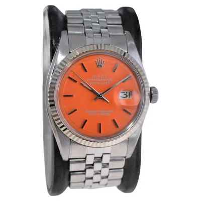 Pre-owned Rolex Oyster Perpetual Datejust With Custom Orange Dial, 1970's