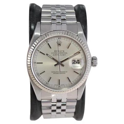 Pre-owned Rolex Oyster Perpetual Datejust With Rare Factory Original Silver Dial 1980's In Multi