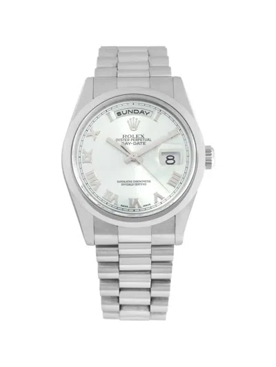 Pre-owned Rolex Oyster Perpetual Day Date 36mm Watch In Blue