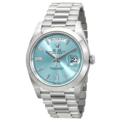 Rolex Oyster Perpetual Day-date Ice Blue Baguette Dial Platinum President Automatic Men's Watch 2282 In White